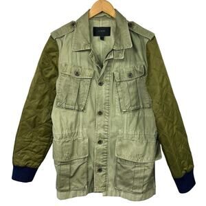 J.Crew Olive Green Boyfriend Fatigue Utility Jacket Sz L Quilted Sleeves